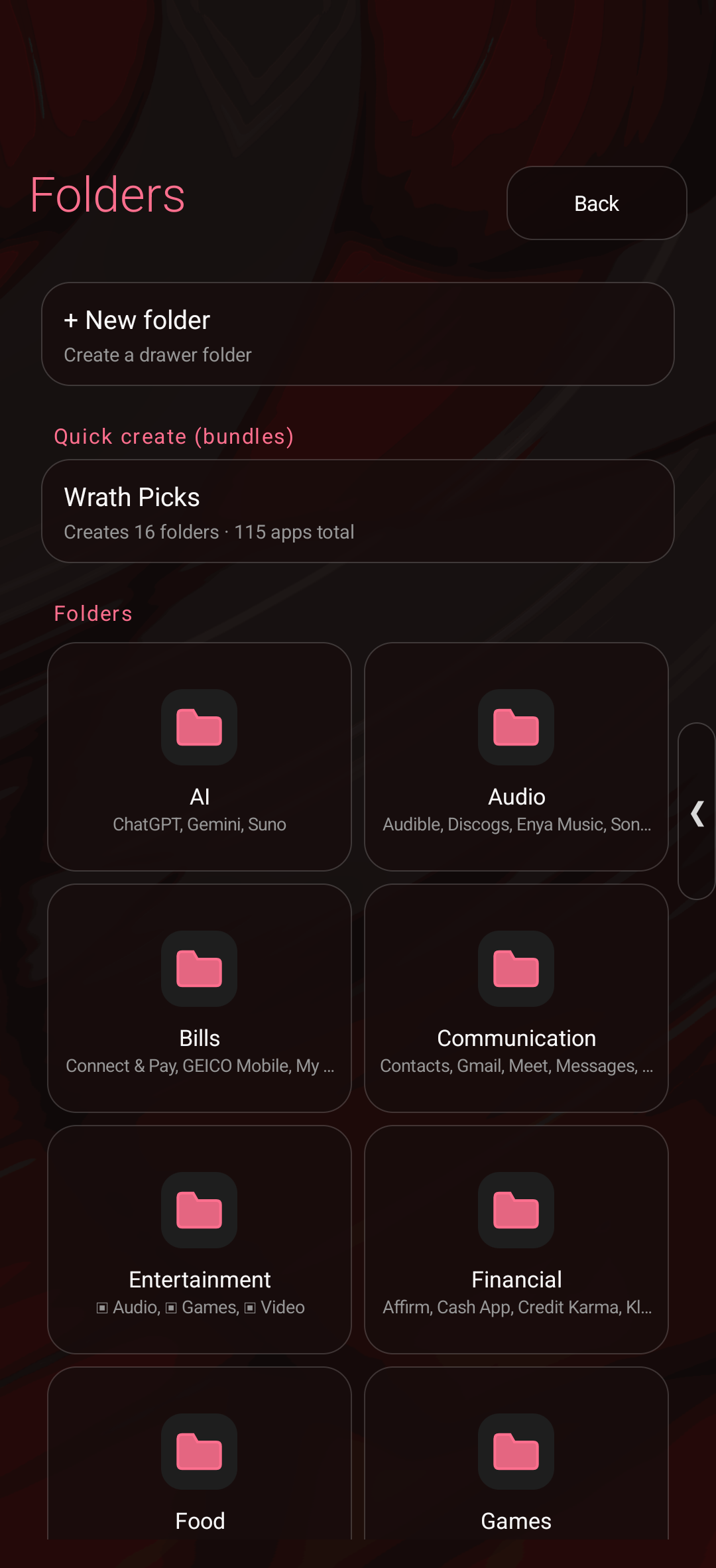 Elysium Home nested folder interface