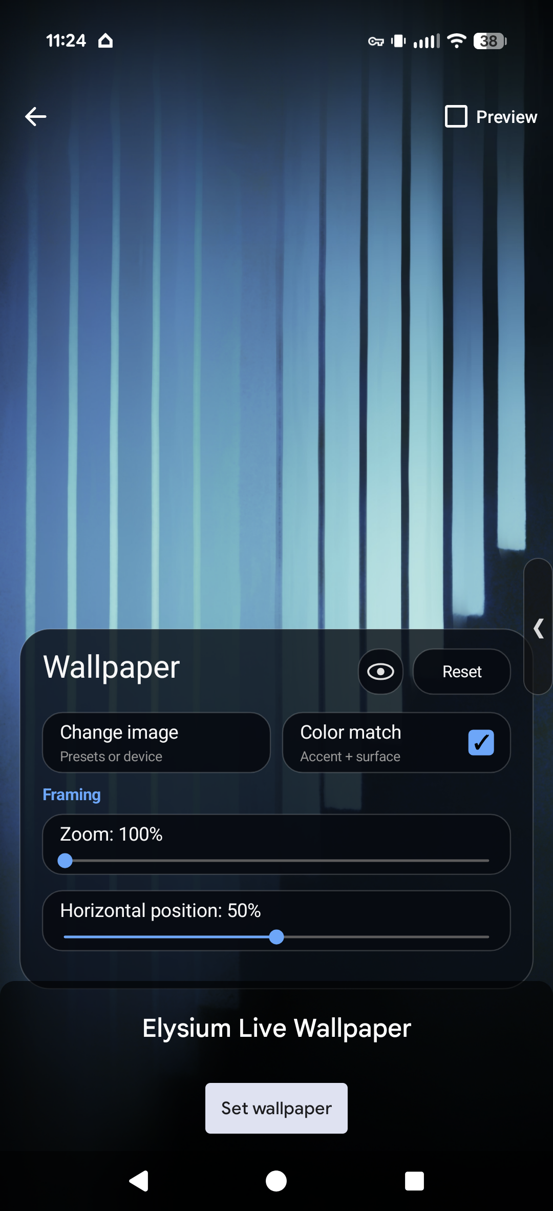 Elysium Home wallpaper controls